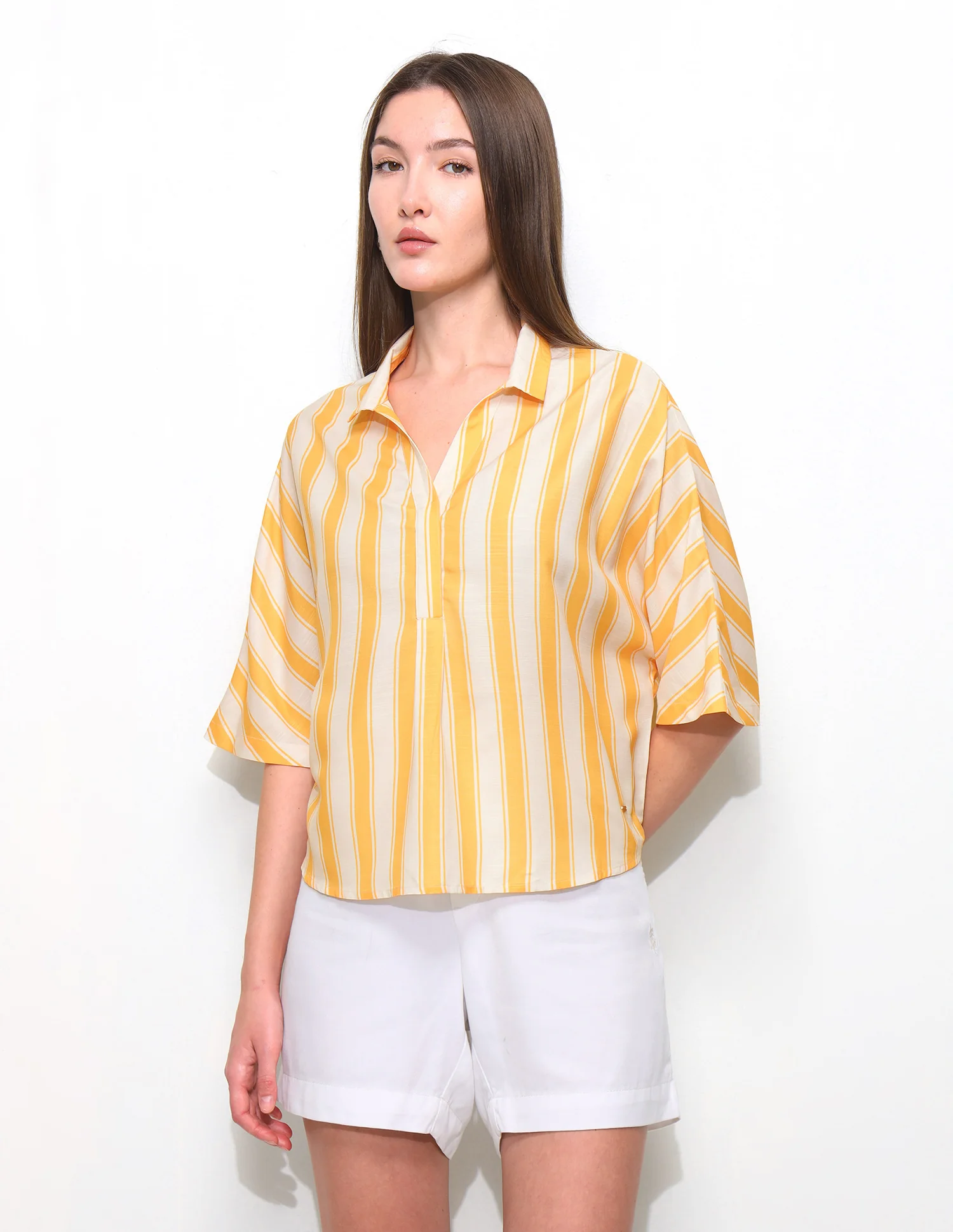 Vertical Striped Elbow Sleeve Top - Image 6