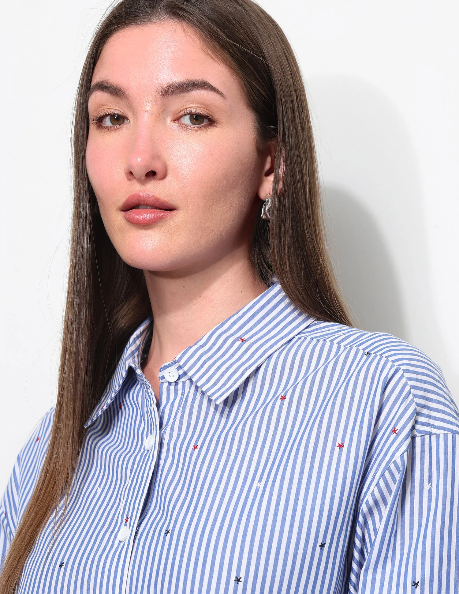 Vertical Striped Shirt With Embroidery - Image 8