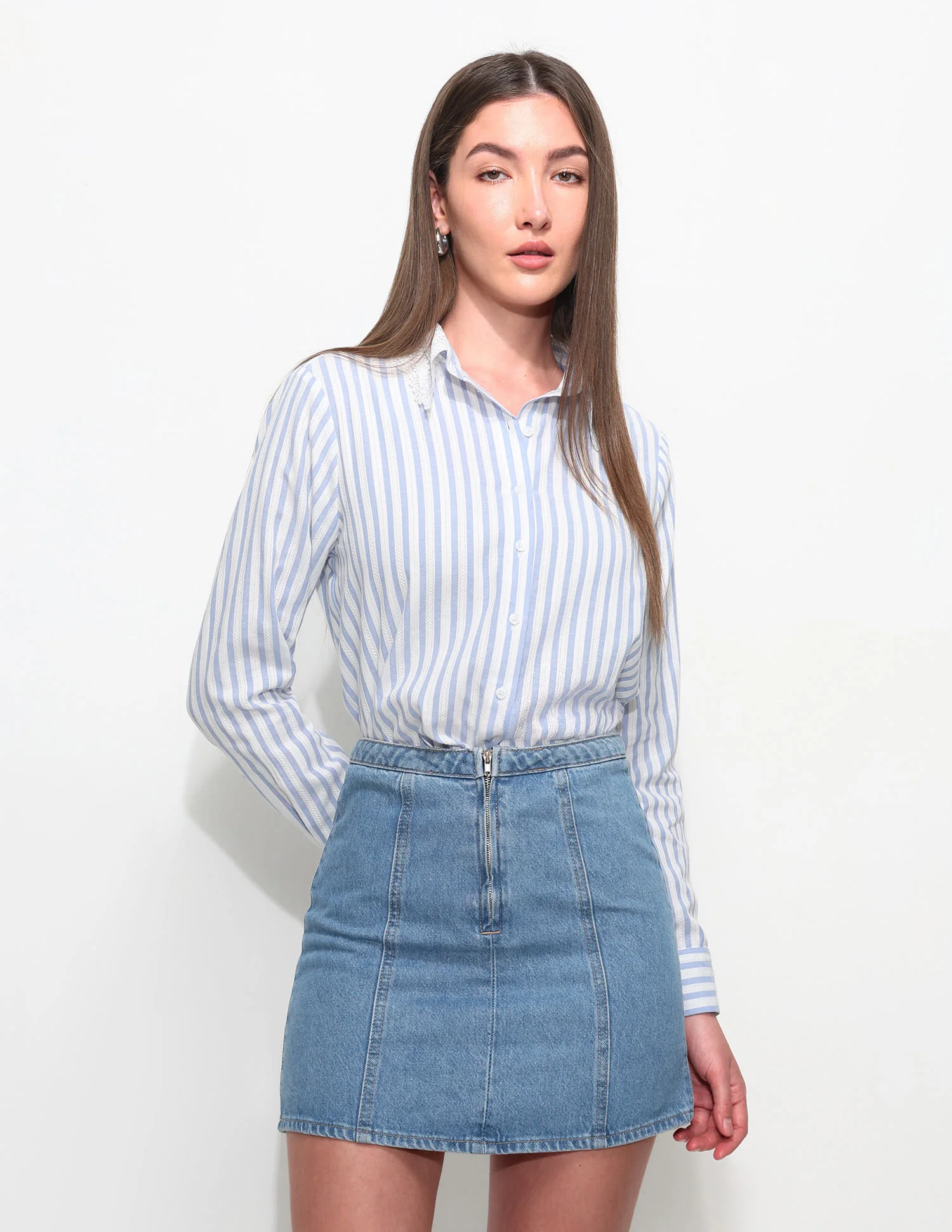 Vertical Striped Textured Shirt - Image 6