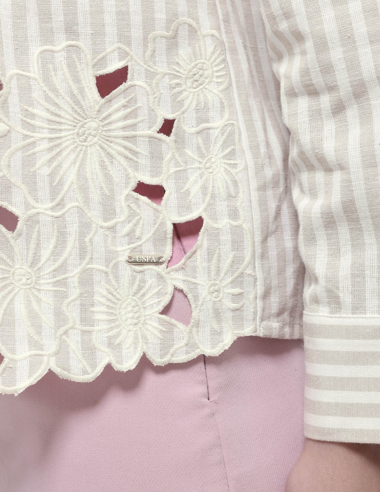 Vertical Stripes Floral Embroidery Relaxed Fit Shir - Image 10