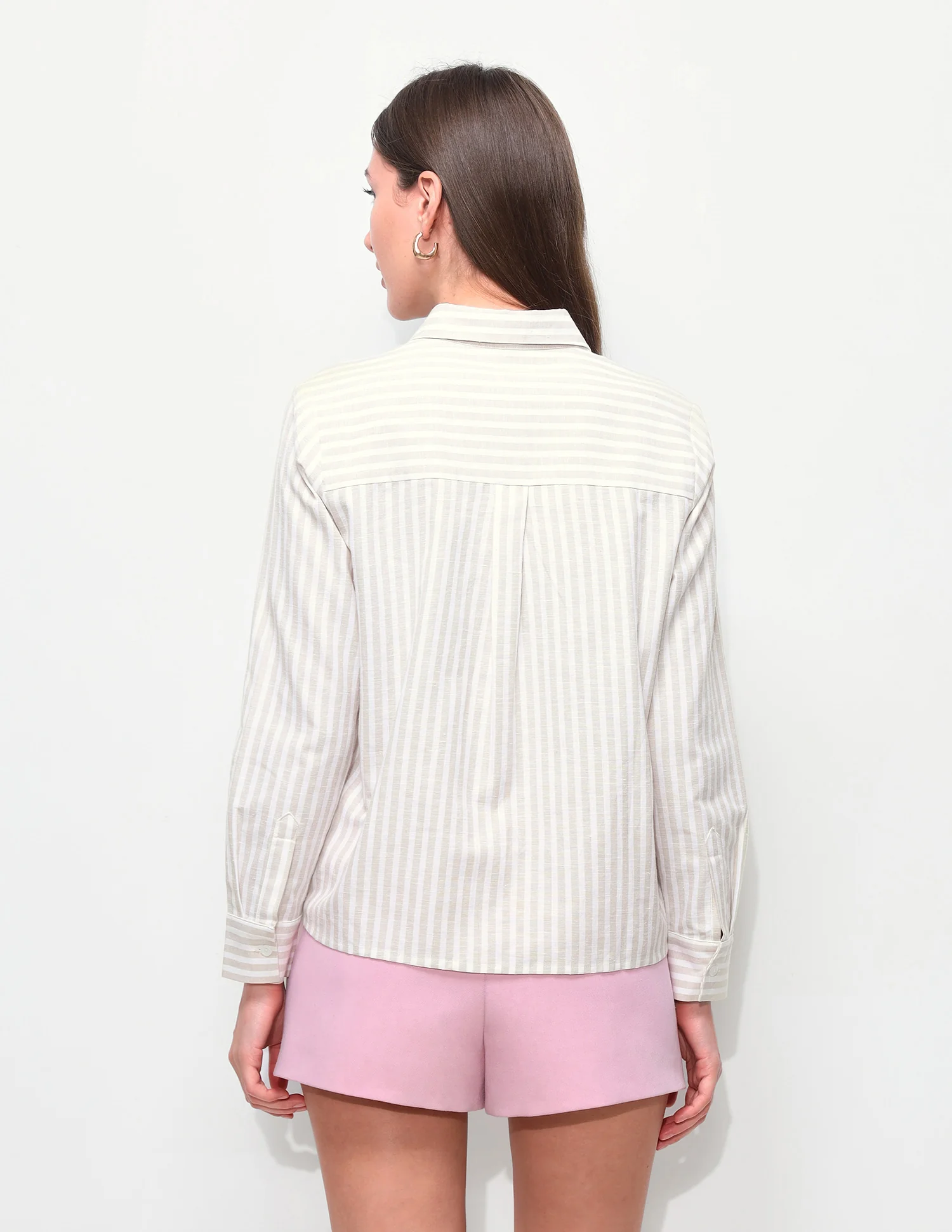 Vertical Stripes Floral Embroidery Relaxed Fit Shir - Image 5