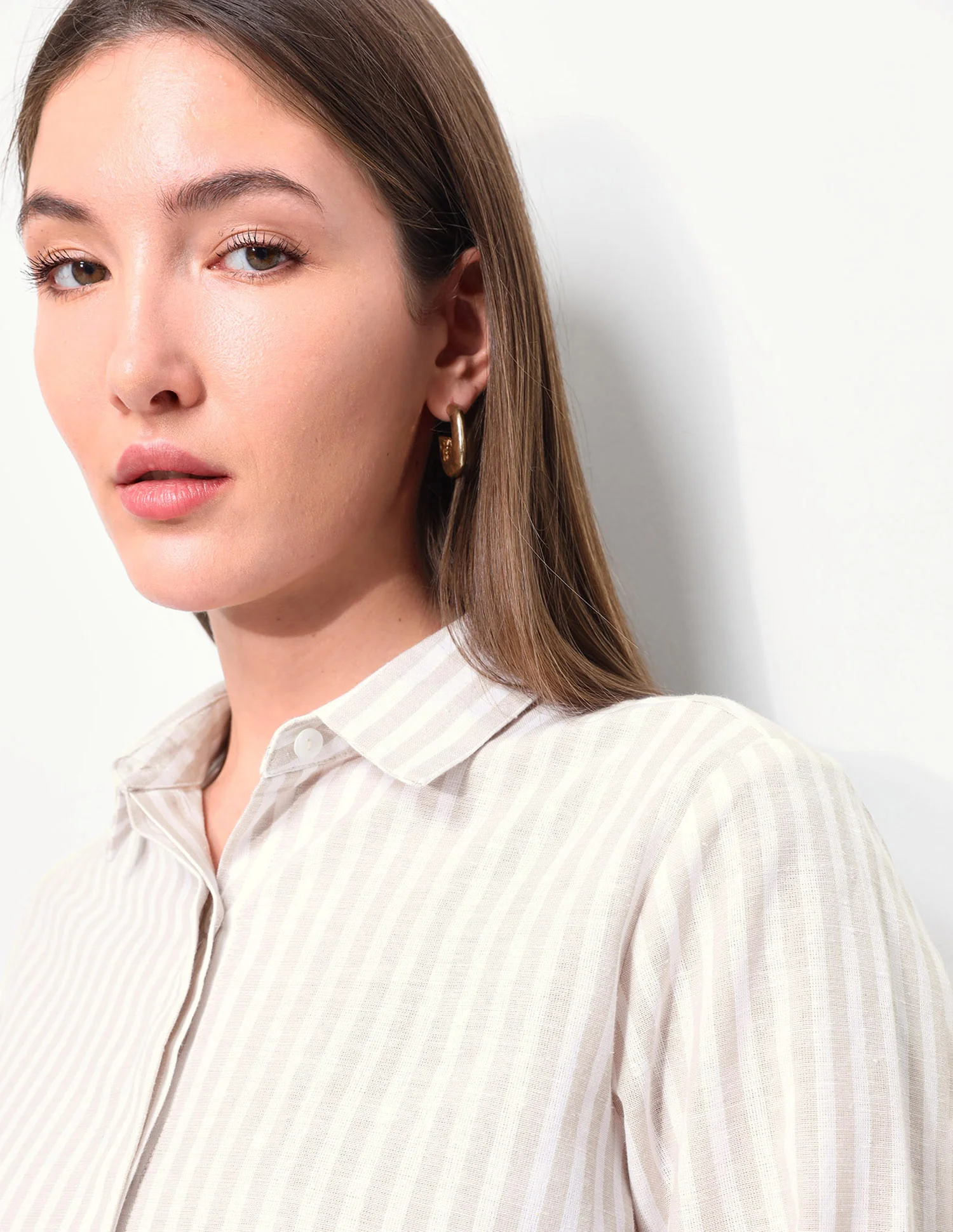 Vertical Stripes Floral Embroidery Relaxed Fit Shir - Image 7