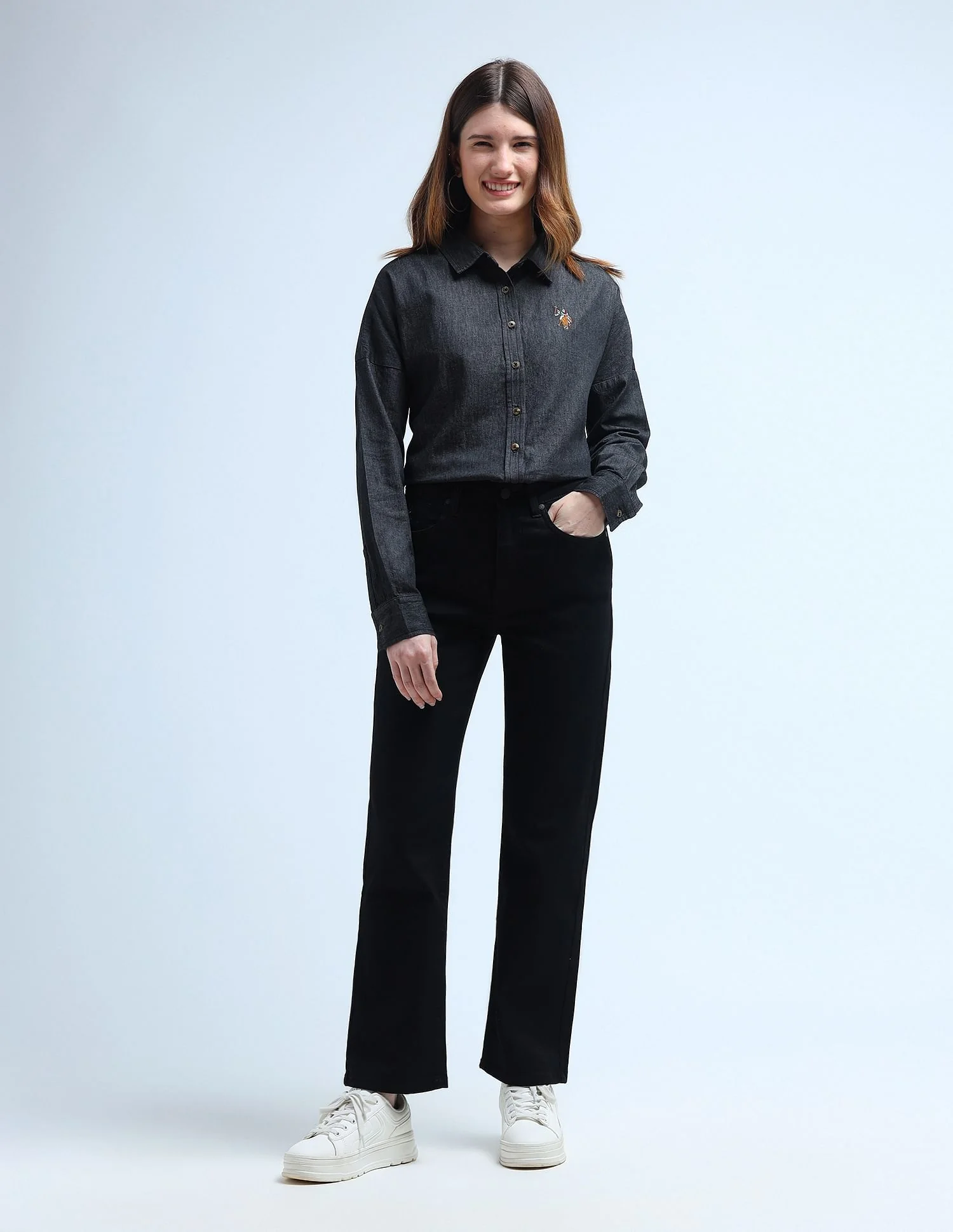 Washed Pattern Loose Denim Shirt - Image 3