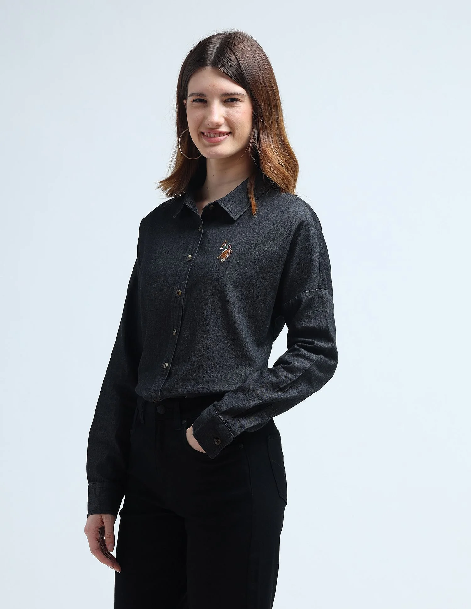 Washed Pattern Loose Denim Shirt - Image 4