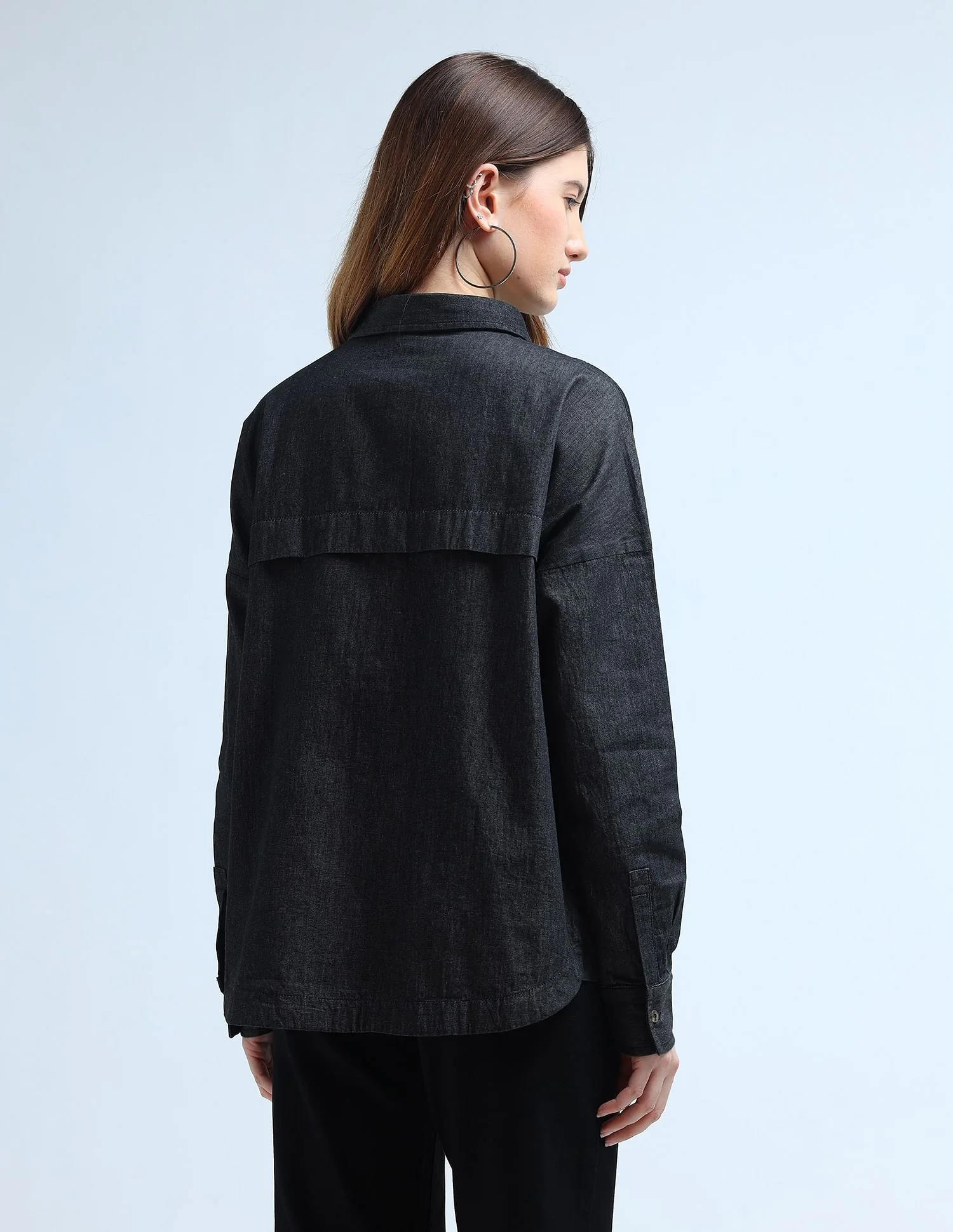 Washed Pattern Loose Denim Shirt - Image 5