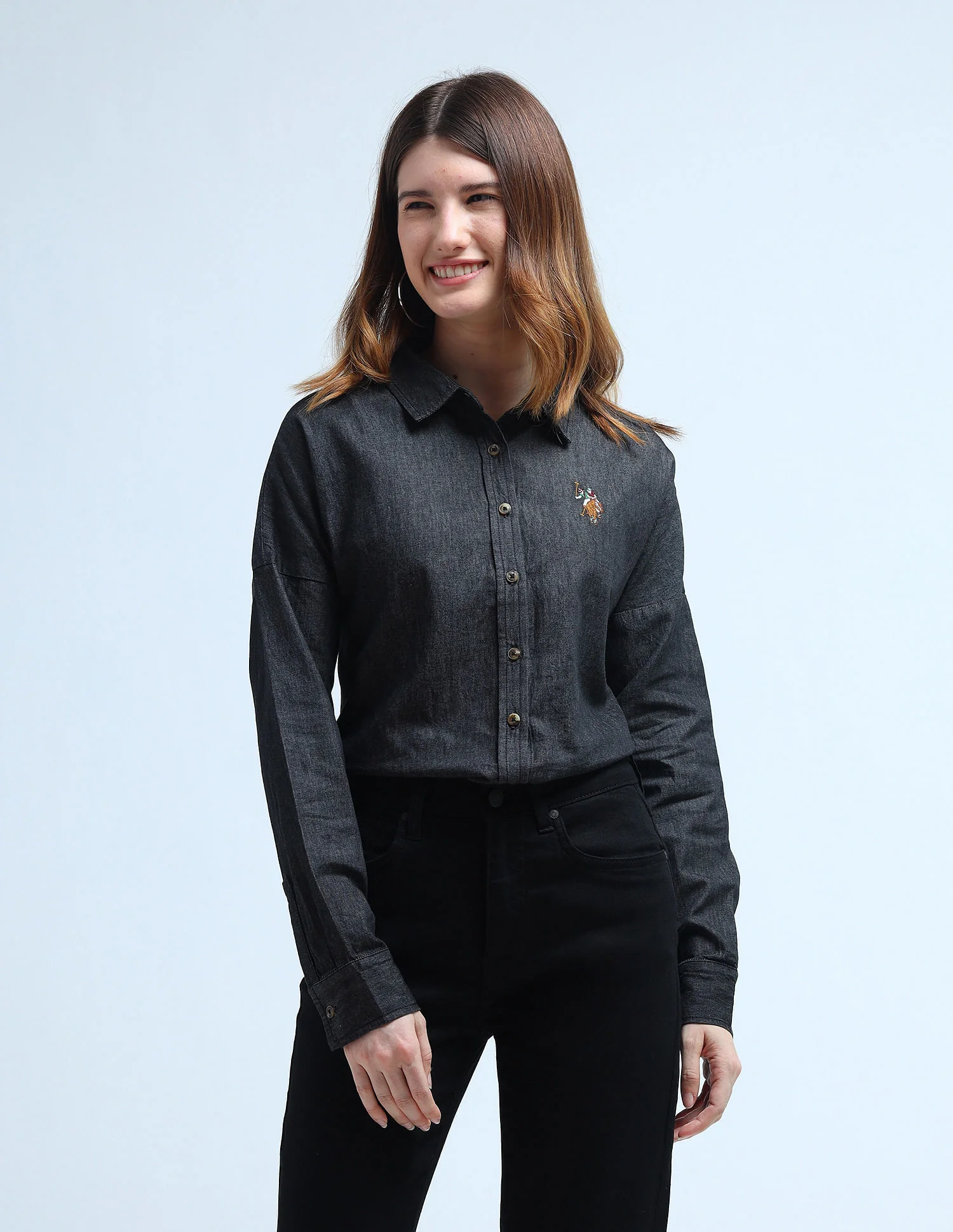 Washed Pattern Loose Denim Shirt - Image 6