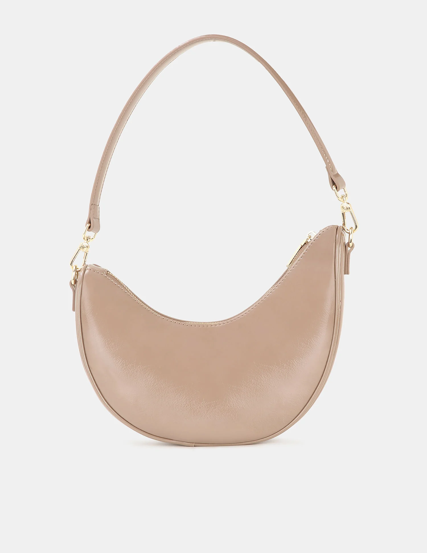 Women Belle Half-Moon Shoulder Bag with Patent Finish - Image 5