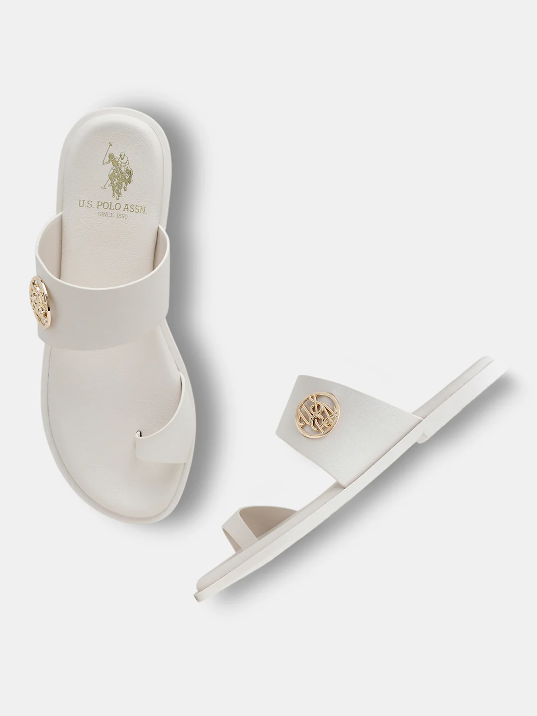 Women Slip On Astrel Sandals with Gold Hardware - Image 2