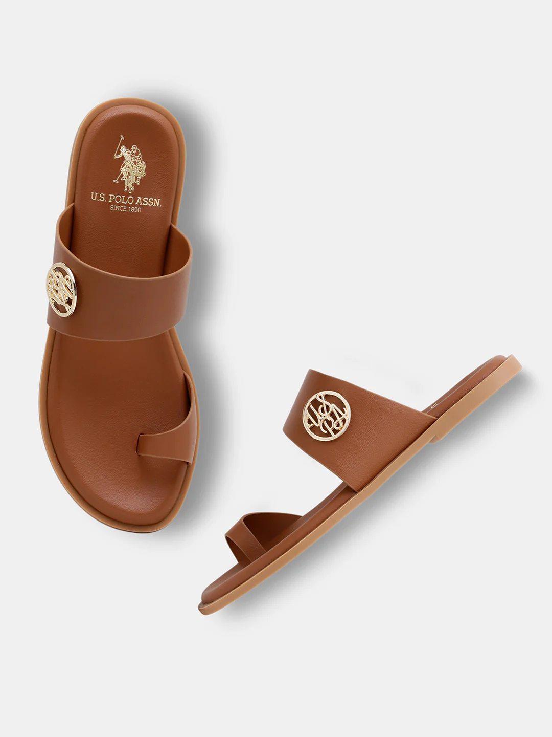 Women Slip On Astrel Sandals with Gold Hardware - Image 2