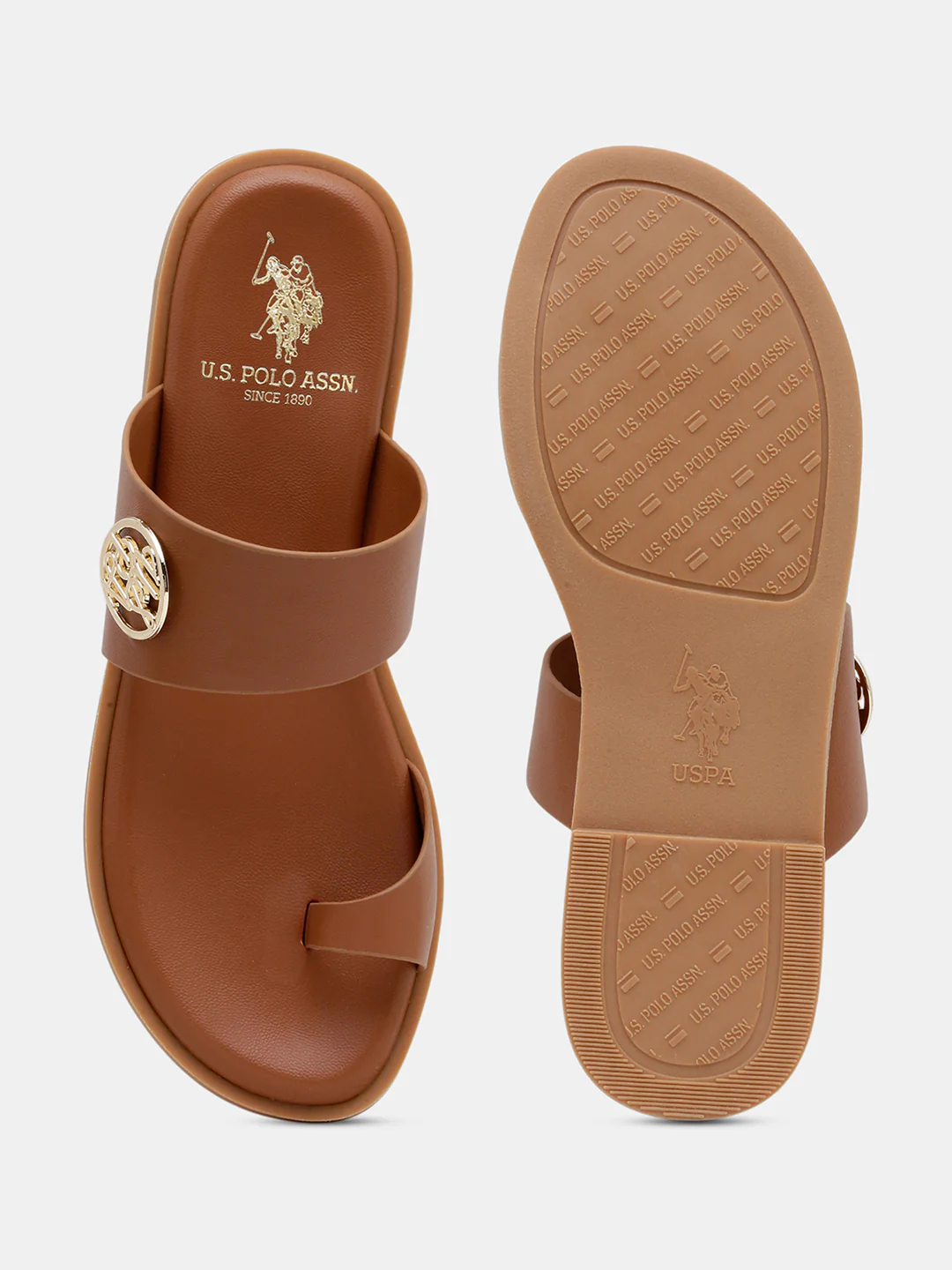 Women Slip On Astrel Sandals with Gold Hardware - Image 7