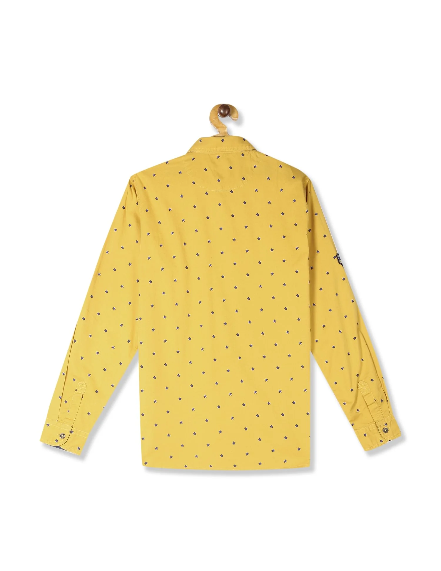Yellow Boys Allover Star Print Cotton Shirt - Image 2