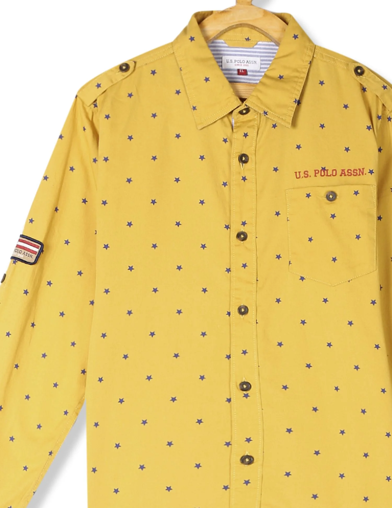 Yellow Boys Allover Star Print Cotton Shirt - Image 3