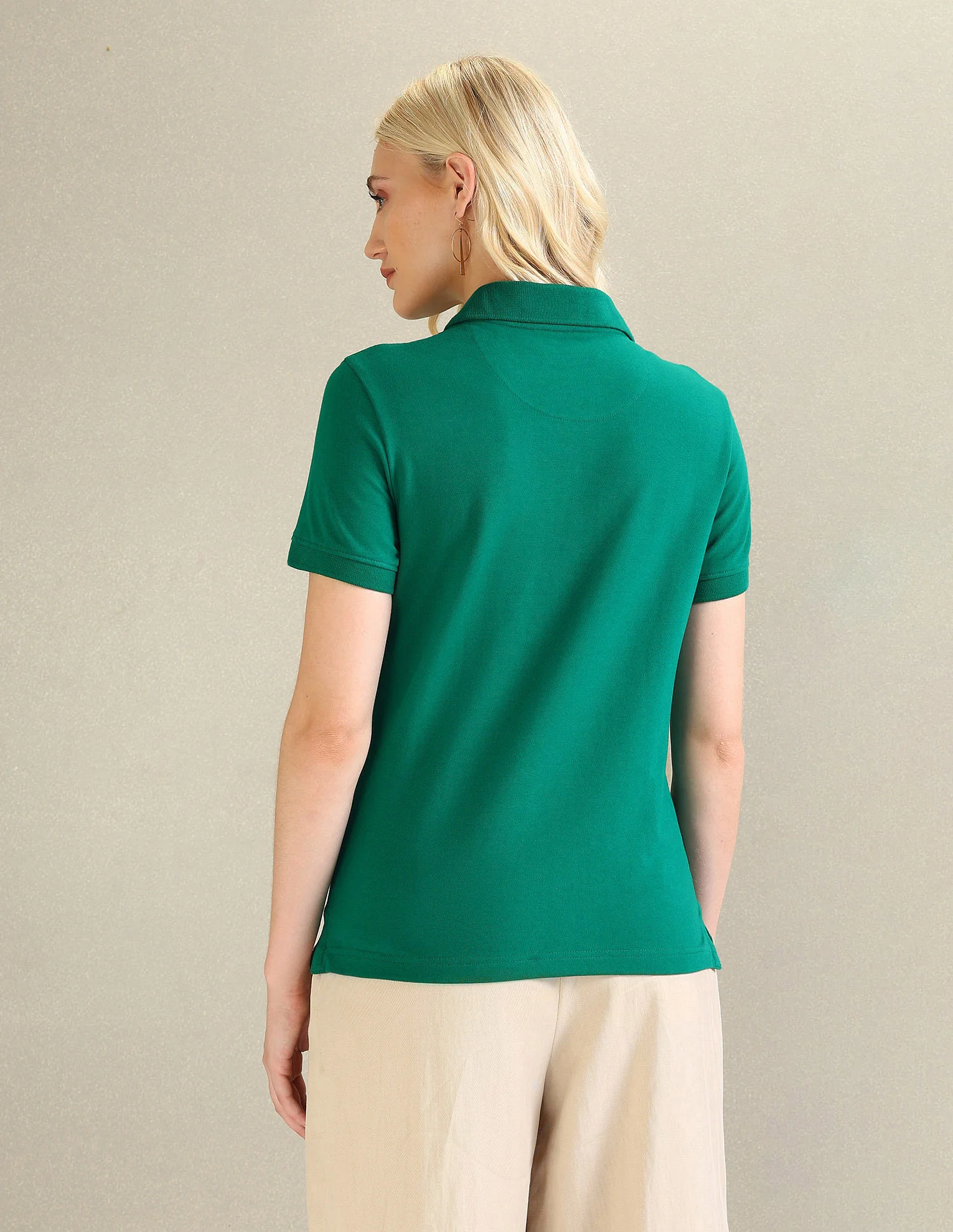 Zipper Placket Solid Polo Shirt - Image 5