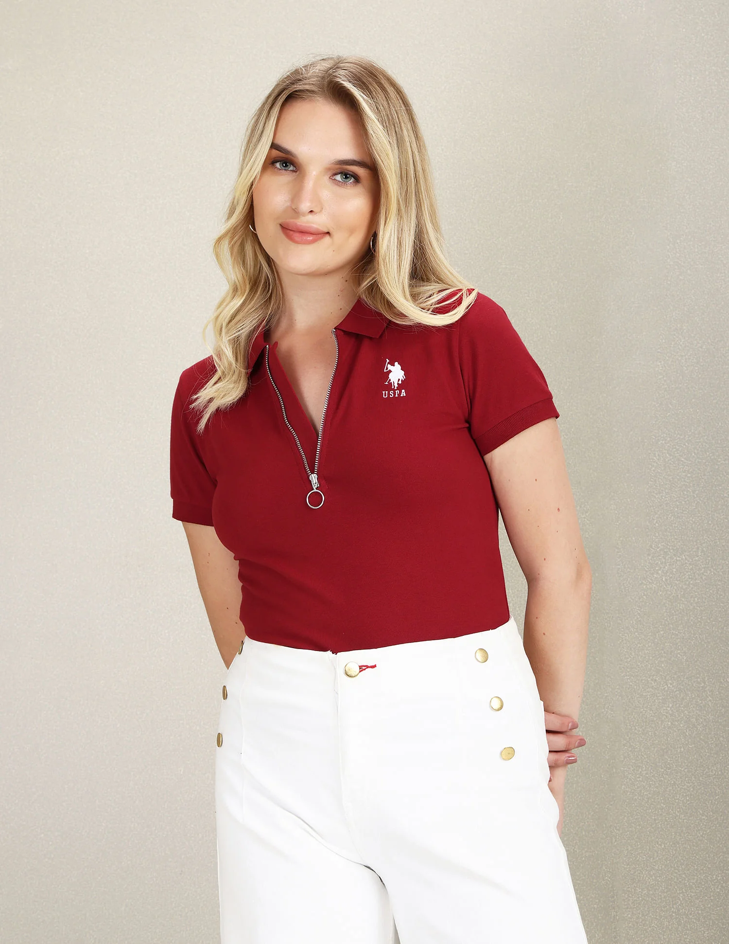 Zipper Placket Stretch Polo Shirt - Image 6