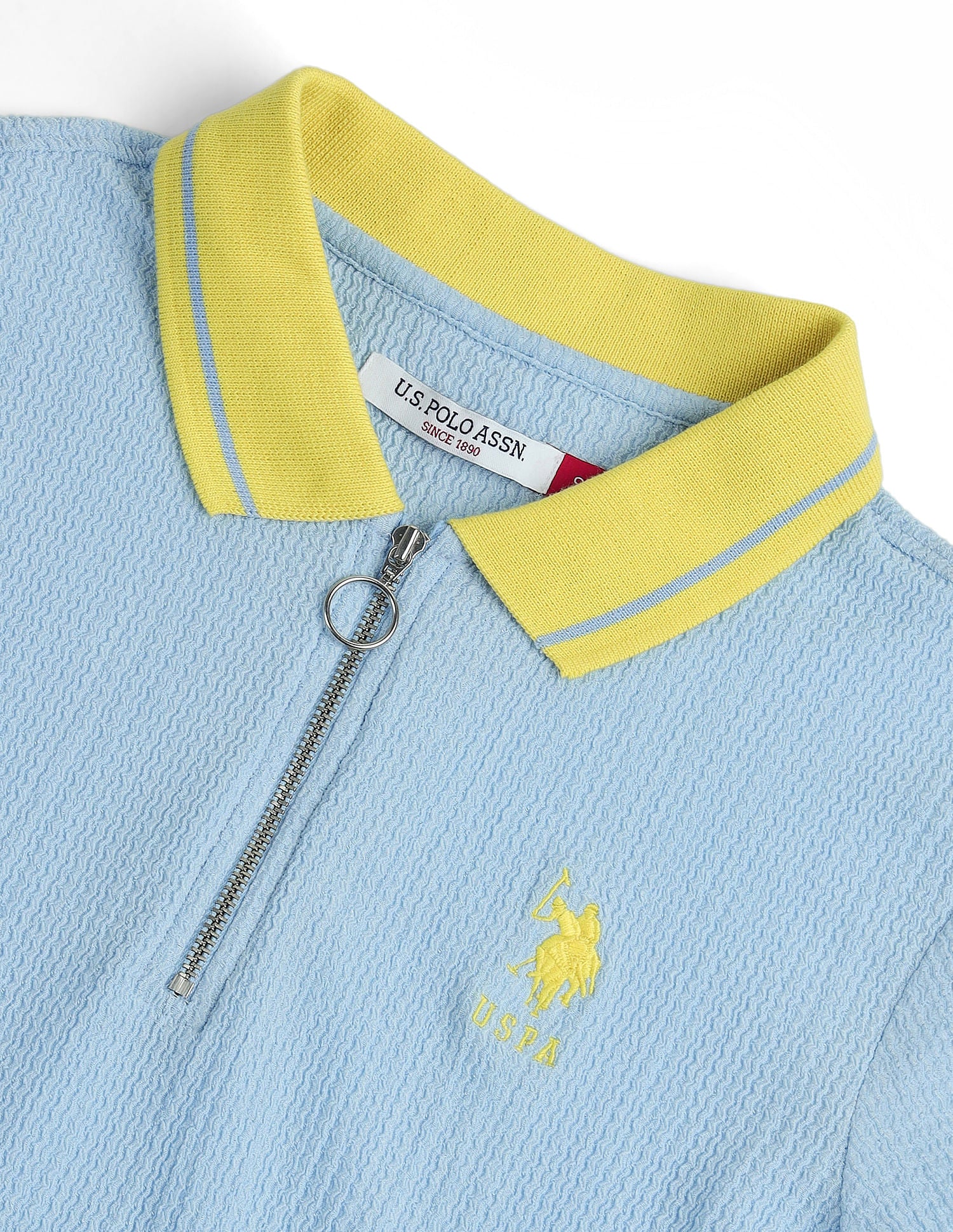 Zipper Placket Textured Polo Shirt - Image 2
