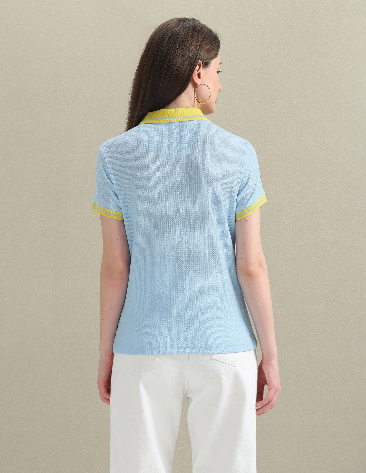 Zipper Placket Textured Polo Shirt - Image 5